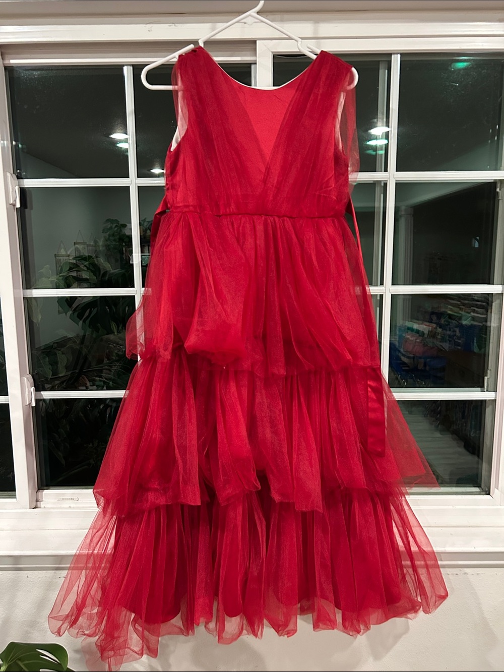 Classic Red Tulle Tiered Girls' Dress